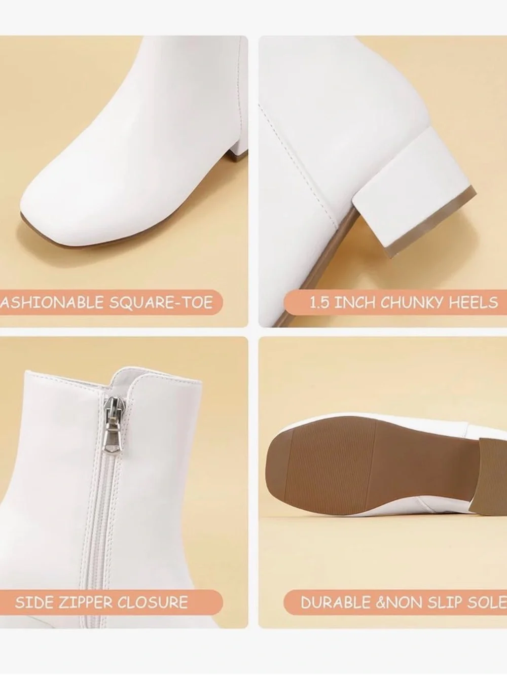 Girls White Ankle Boots with Low Block Heel girls size 2